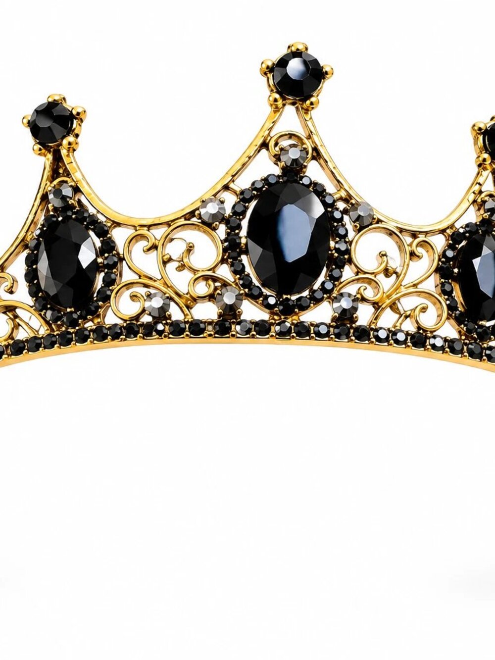 Gold Black Crystal Tiara Crown Gothic Princess Queen Headpiece NWOT Prom Bridal